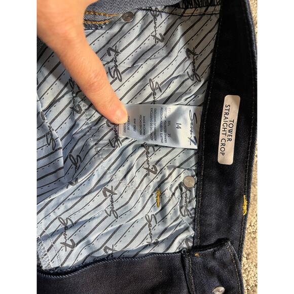 Seven7 Jeans Womens 14 Crop Straight Leg Fray Raw Hem Tower Dark Blue Tummy Con - Picture 6 of 10